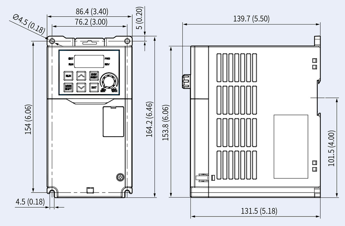 Kích thước lắp tủ biến tần LS G100 Series