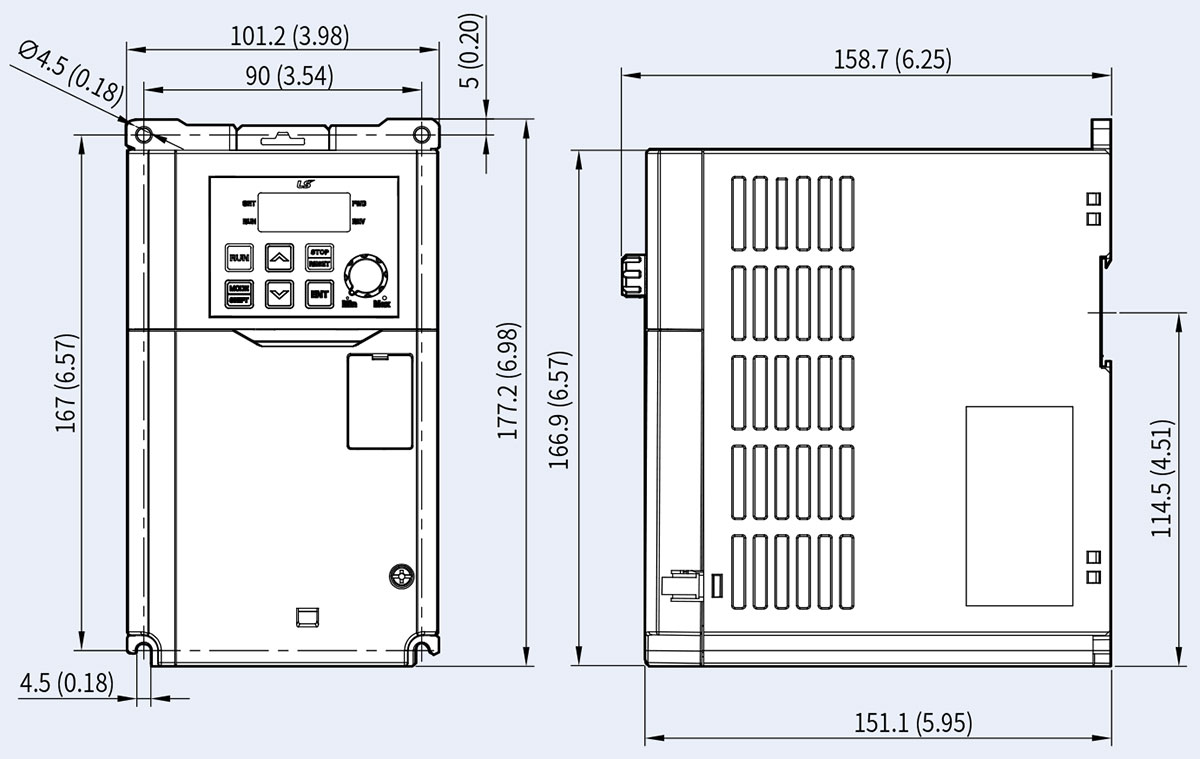 Kích thước lắp tủ biến tần LS G100 Series