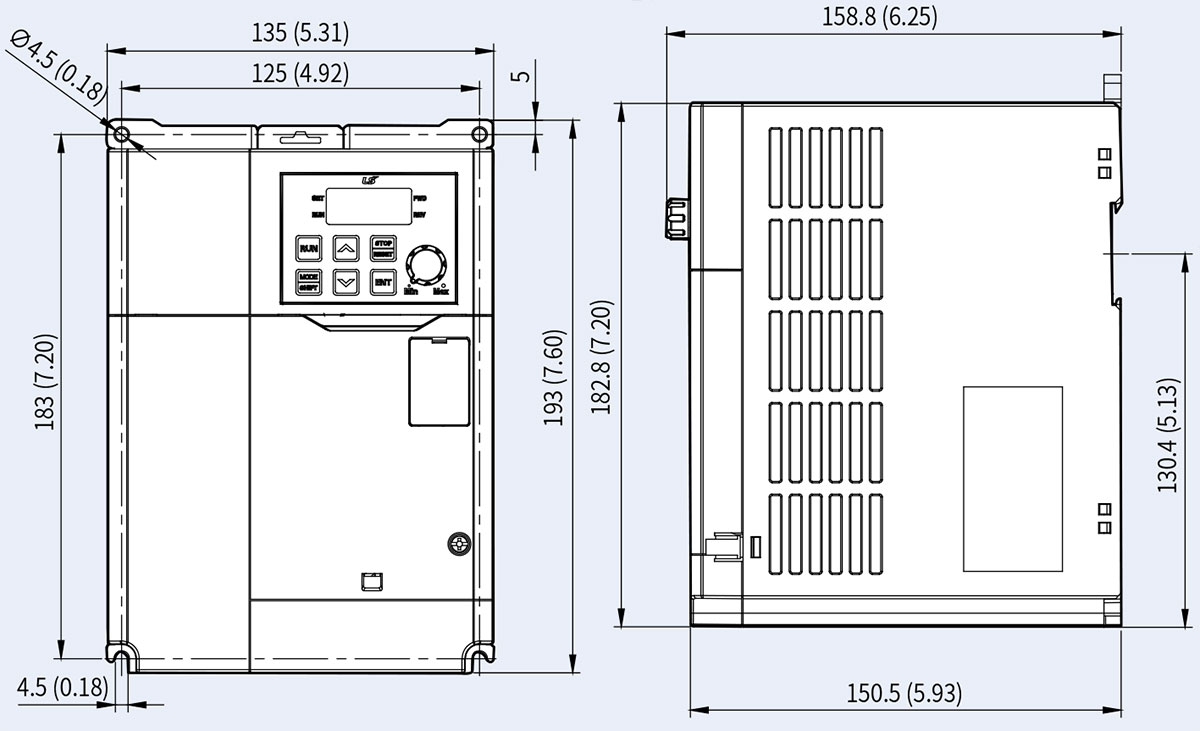 Kích thước lắp tủ biến tần LS G100 Series