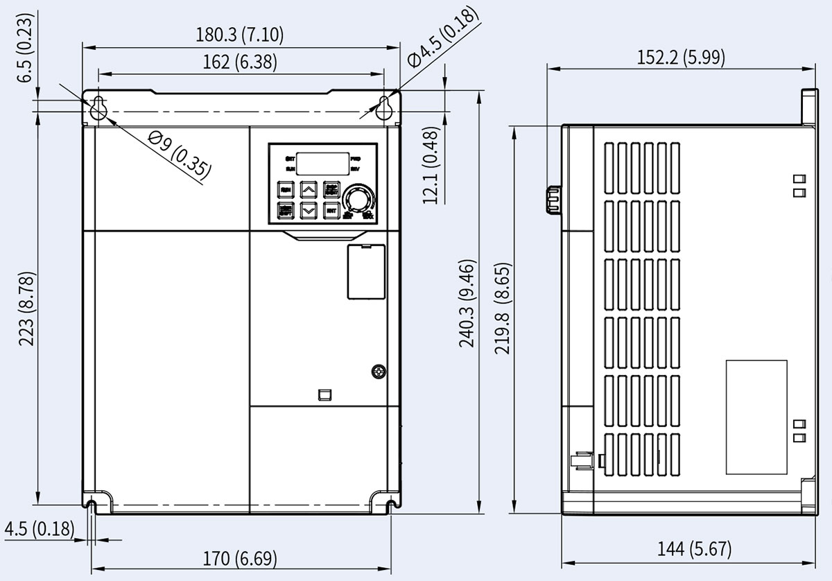 Kích thước lắp tủ biến tần LS G100 Series