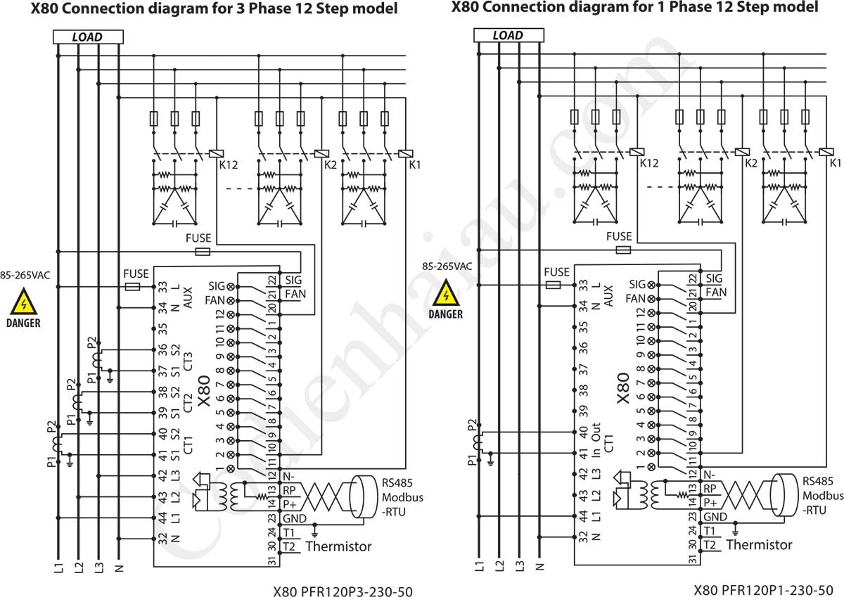 Cách đấu dây Bộ điều khiển tụ bù Mikro X80 Series