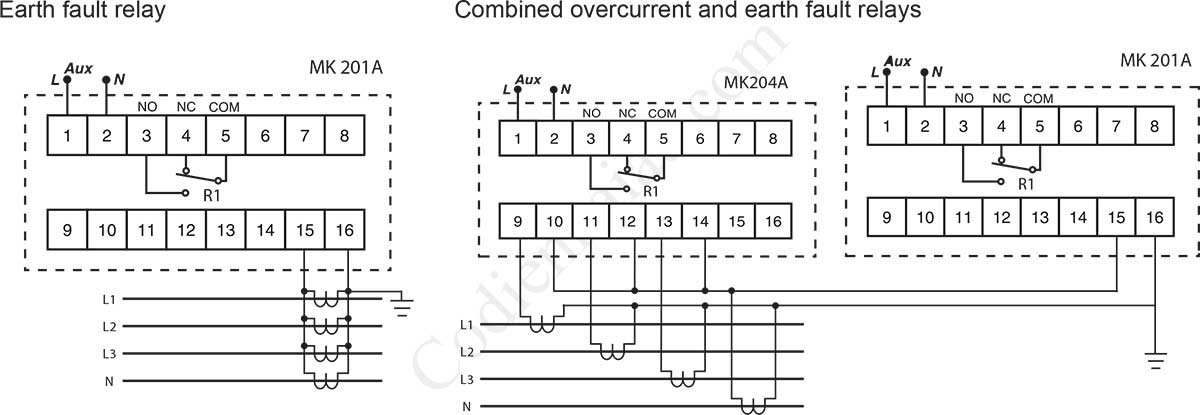 Cách đấu dây Rơ le bảo vệ chạm đất Mikro MK201A-240A