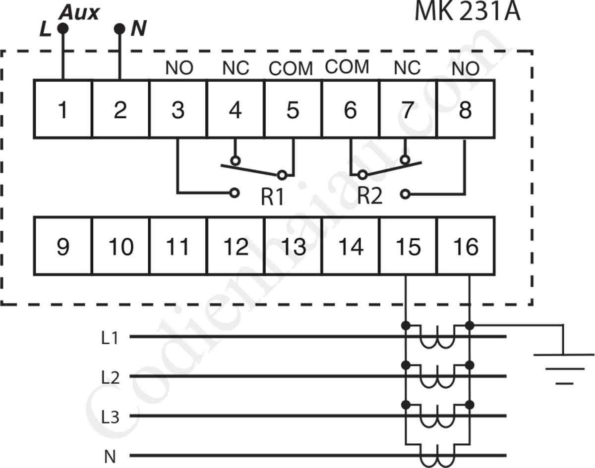 Cách đấu dây Rơ le bảo vệ chạm đất Mikro MK231A