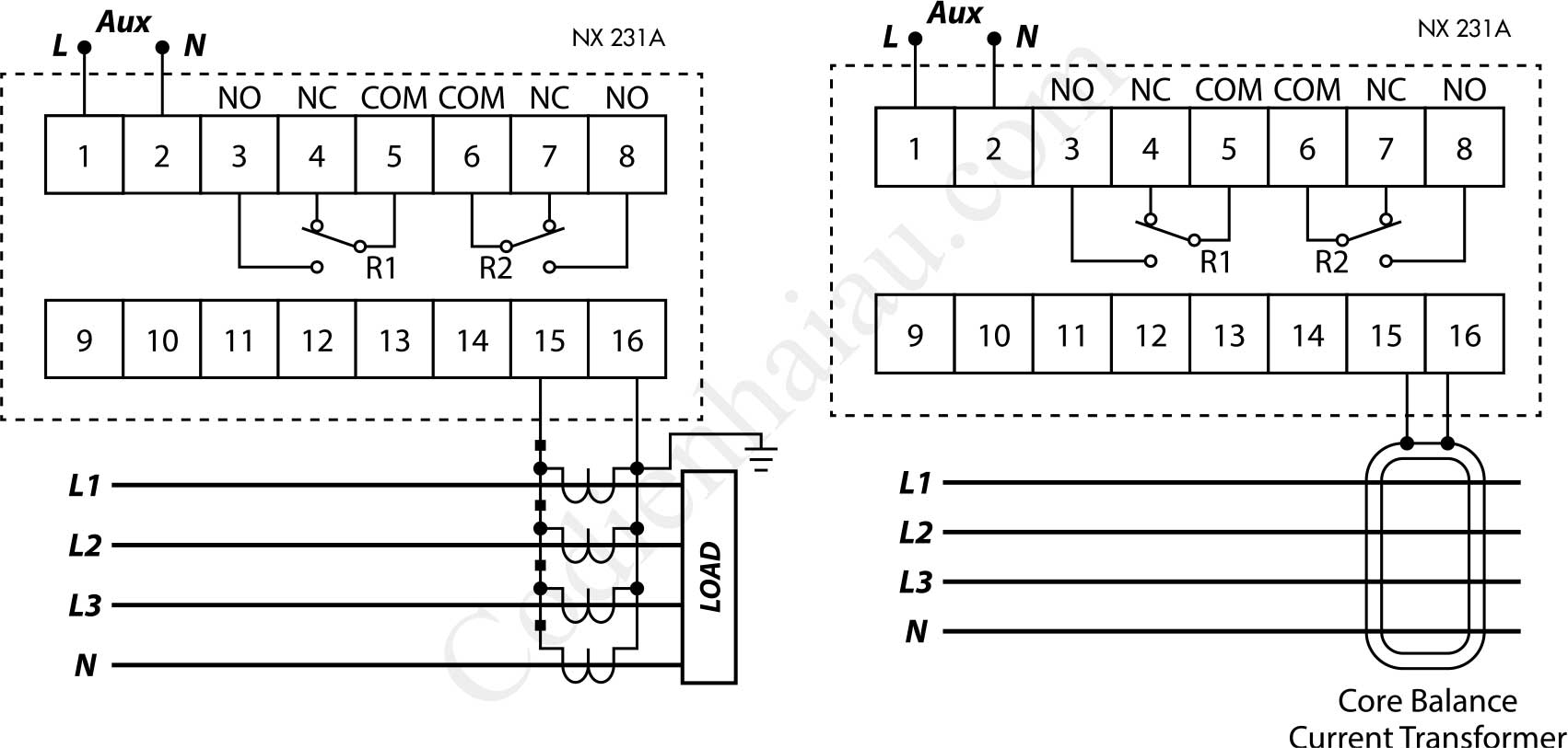 Cách đấu dây Rơ le bảo vệ dòng chạm đất Mikro NX231