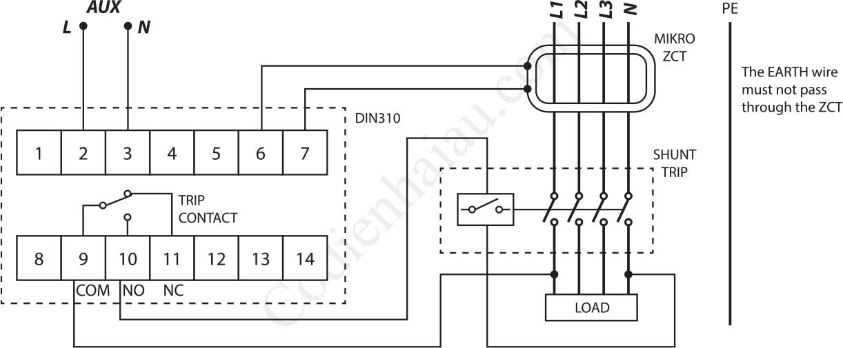 Cách đấu dây Rơ le bảo vệ dòng rò Mikro DIN310 Series