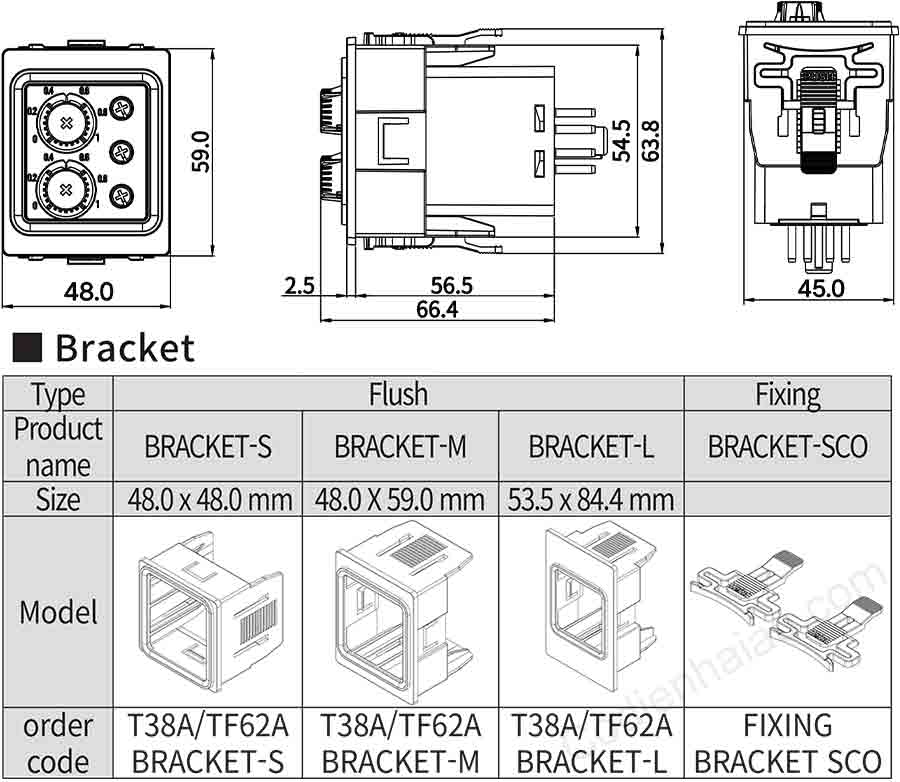 Kích thước lắp đặt timer Analog Hanyoung TF62A