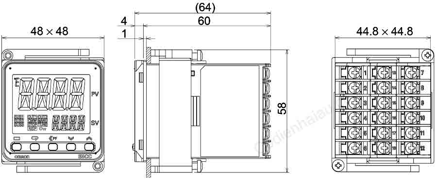 Kích thước lắp đặt bộ điều khiển nhiệt độ Omron E5CC Series