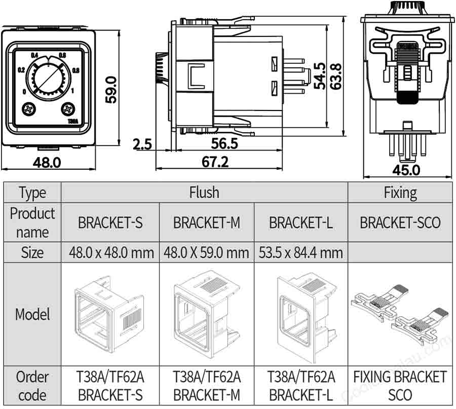 Kích thước lắp đặt timer Analog Hanyoung T38A