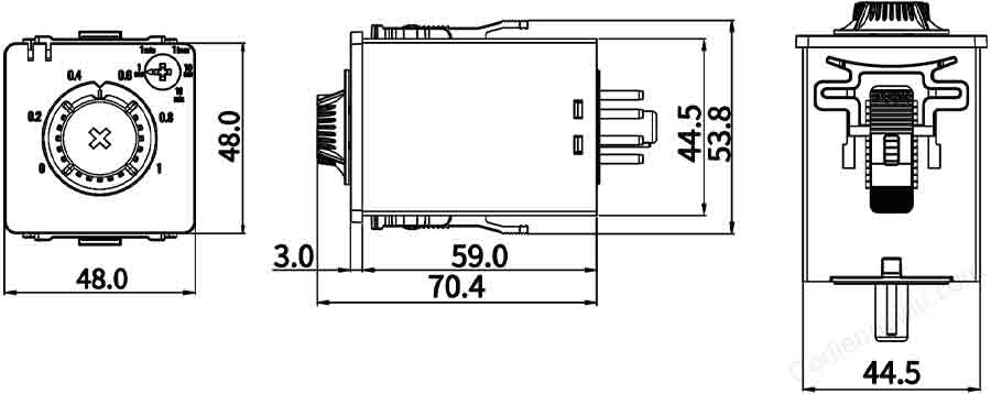 Kích thước lắp đặt timer Analog Hanyoung T48A