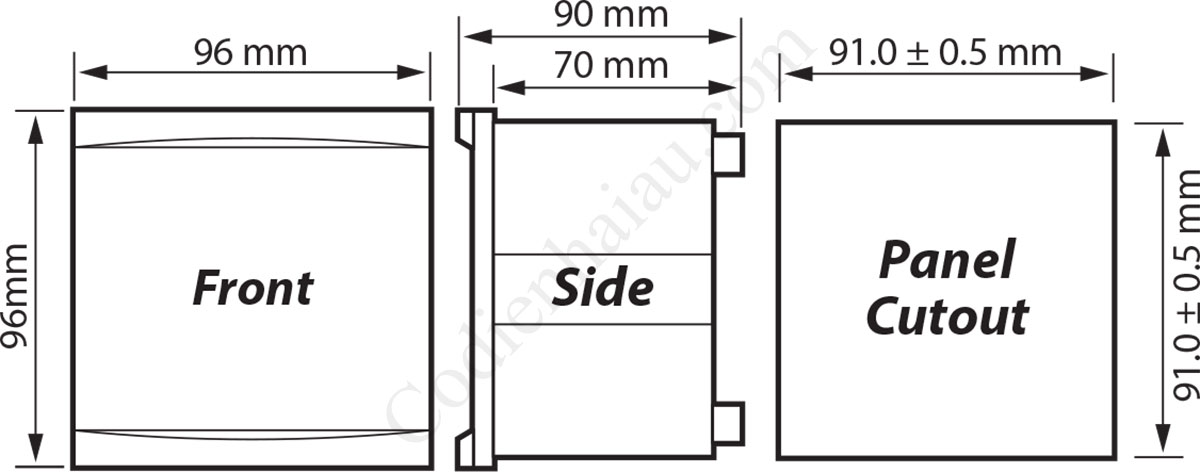 Kích thước lắp tủ bộ điều khiển tụ bù Mikro PFR96-Series