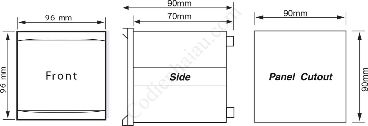 Kích thước lắp tủ Rơ le bảo vệ chạm đất Mikro MK202A-240A