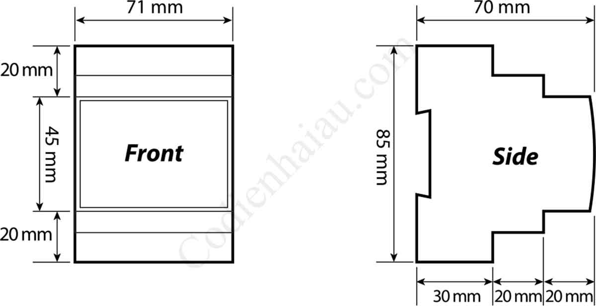 Kích thước lắp tủ Rơ le bảo vệ công suất ngược Mikro RPR 415A