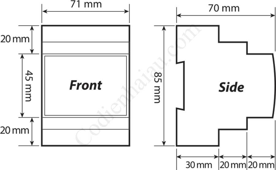 Kích thước lắp tủ Rơ le bảo vệ điện áp Mikro MU250