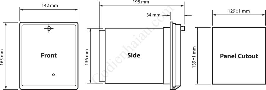 Kích thước lắp tủ Rơ le bảo vệ điện áp đa tính năng Mikro MU2300