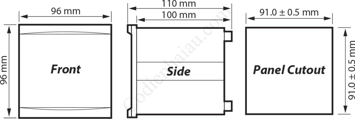 Kích thước lắp tủ Rơ le bảo vệ dòng chạm đất Mikro NX232A