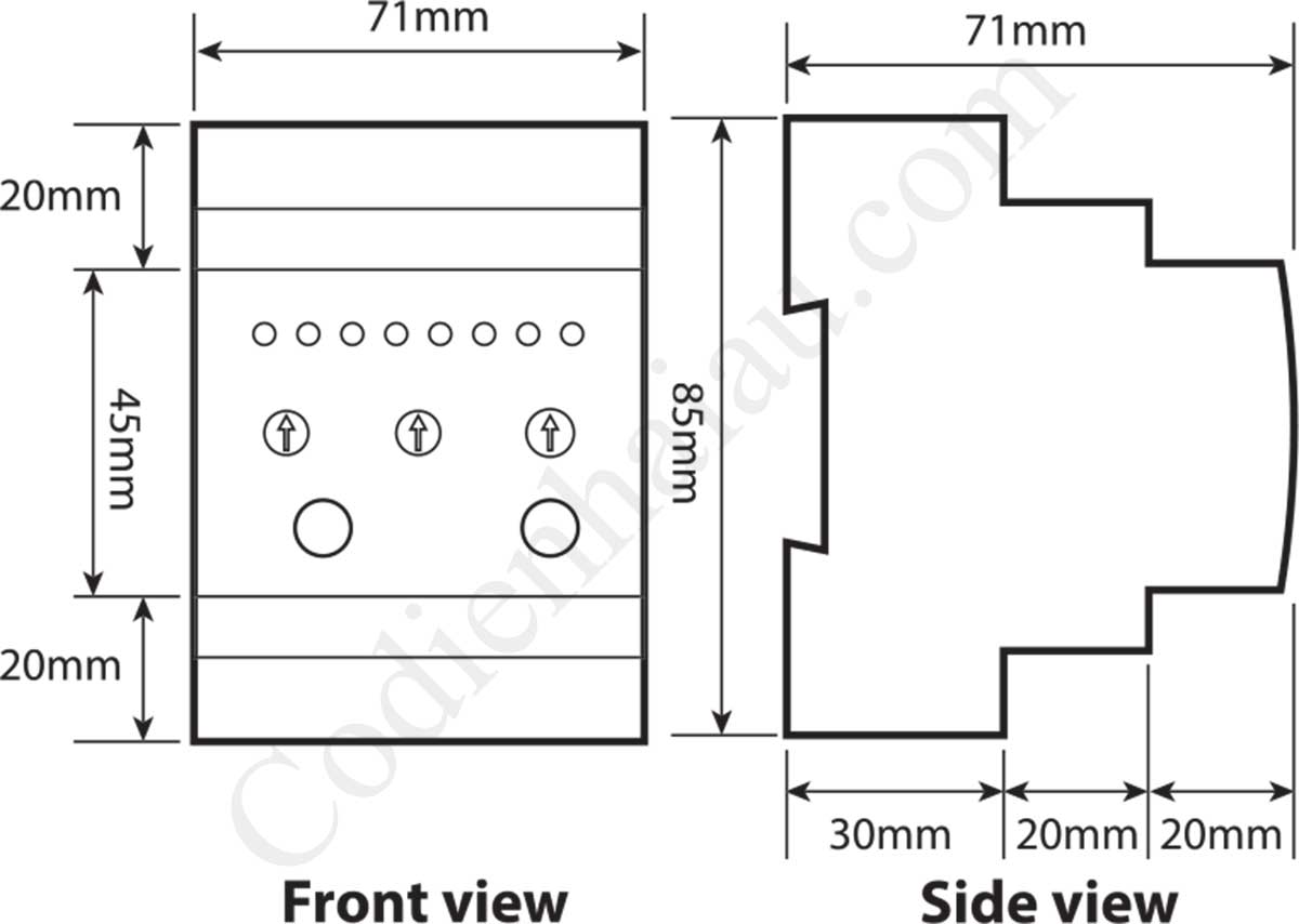 Kích thước lắp tủ Rơ le bảo vệ dòng rò Mikro DIN300 Series