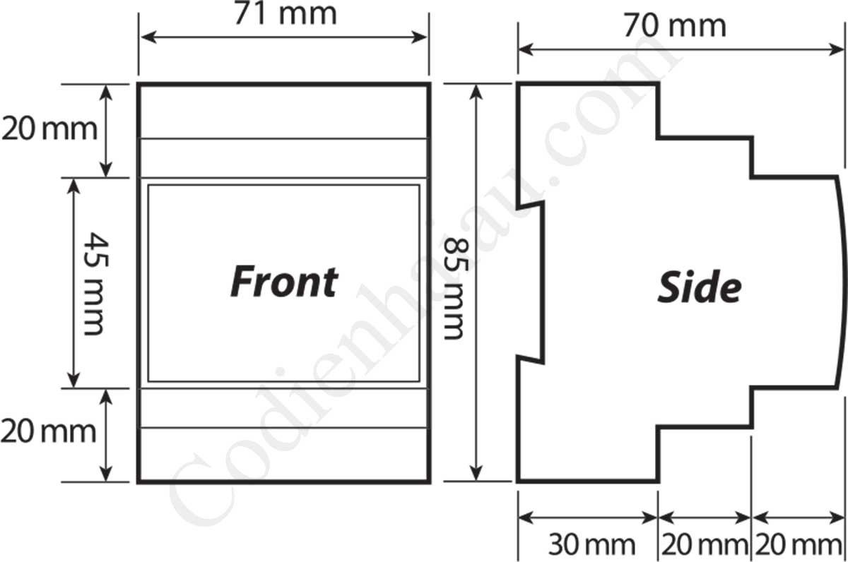 Kích thước lắp tủ Rơ le bảo vệ dòng rò Mikro DIN310 Series