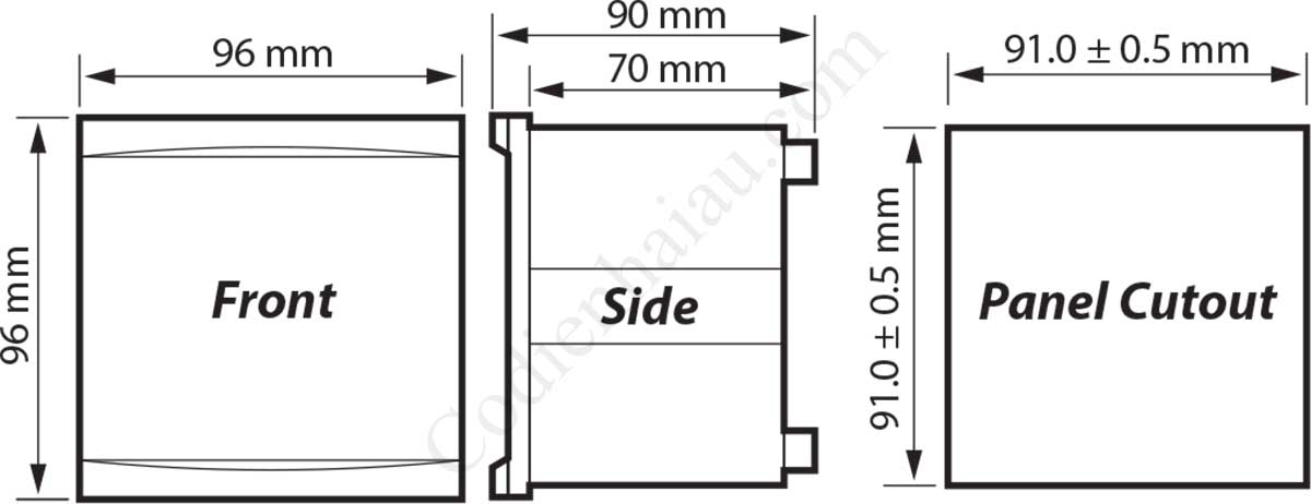 Kích thước lắp tủ Rơ le bảo vệ dòng rò Mikro NX300A