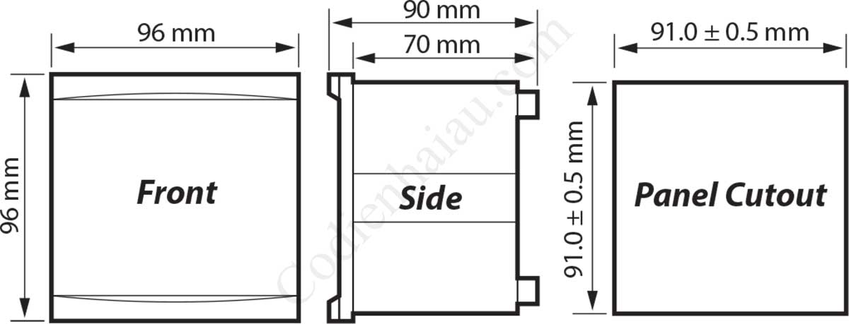 Kích thước lắp tủ Rơ le bảo vệ dòng rò Mikro NX330A