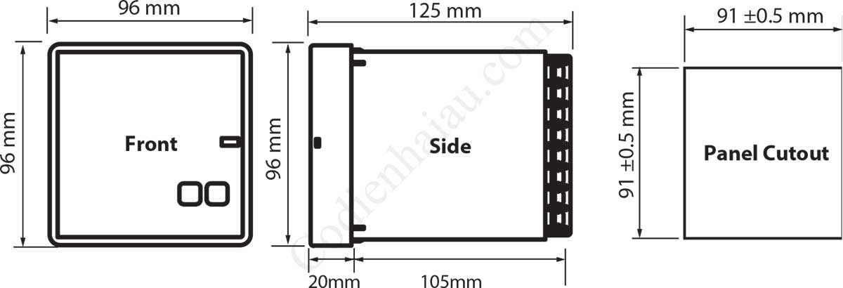 Kích thước lắp tủ Rơ le bảo vệ dòng rò Mikro X10