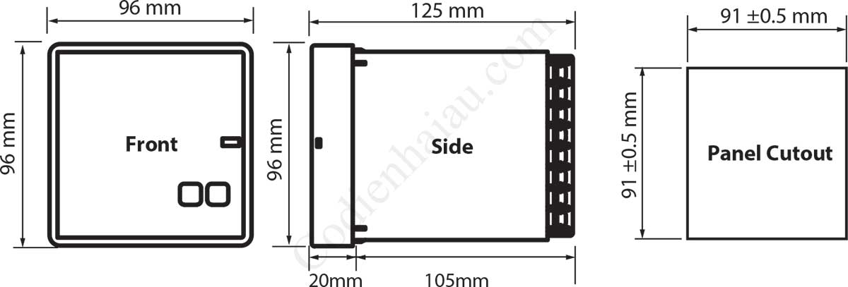 Kích thước lắp tủ Rơ le bảo vệ dòng rò Mikro X20