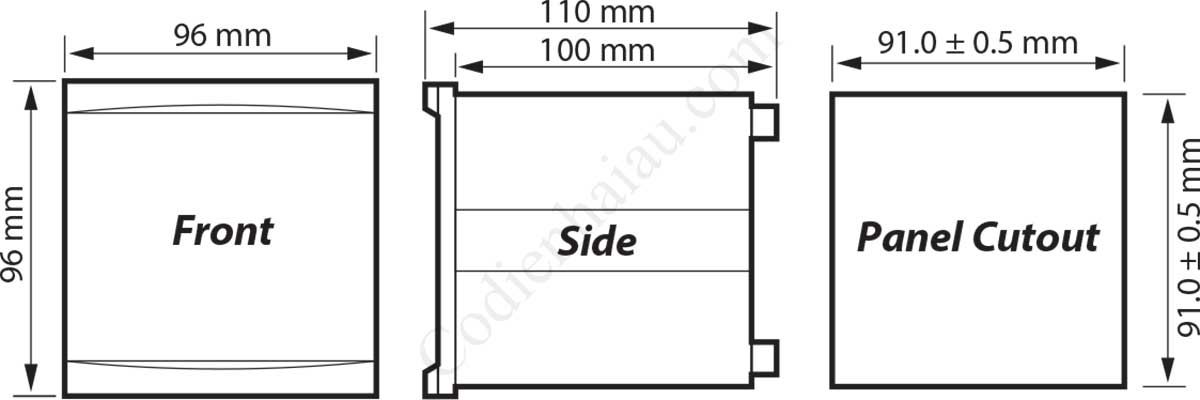 Kích thước lắp tủ Rơ le bảo vệ quá dòng Mikro NX203A