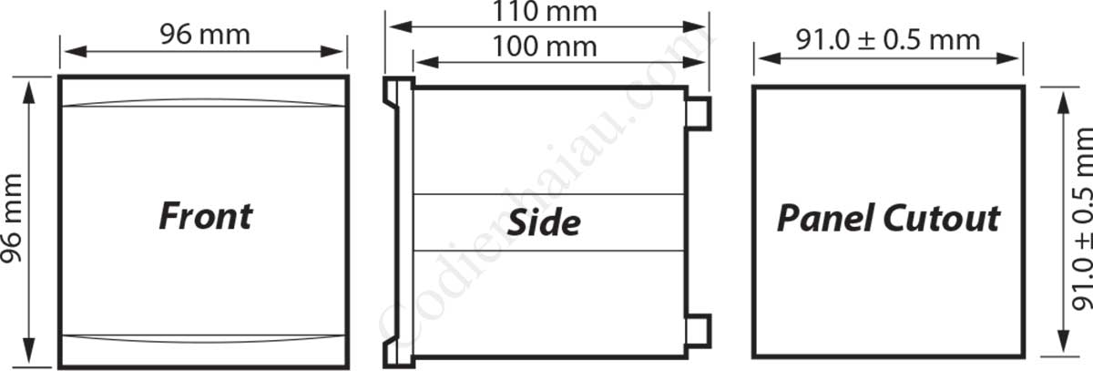 Kích thước lắp tủ Rơ le bảo vệ quá dòng Mikro NX204A