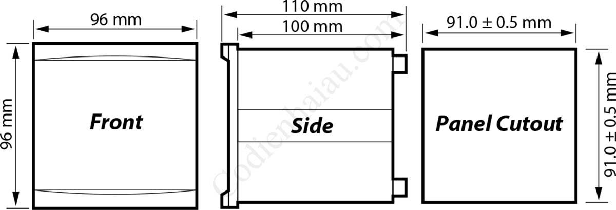 Kích thước lắp tủ Rơ le bảo vệ quá dòng Mikro NX234A