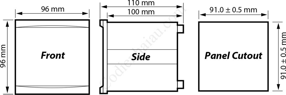 Kích thước lắp tủ Rơ le bảo vệ quá dòng và chạm đất Mikro MK1000A-240A