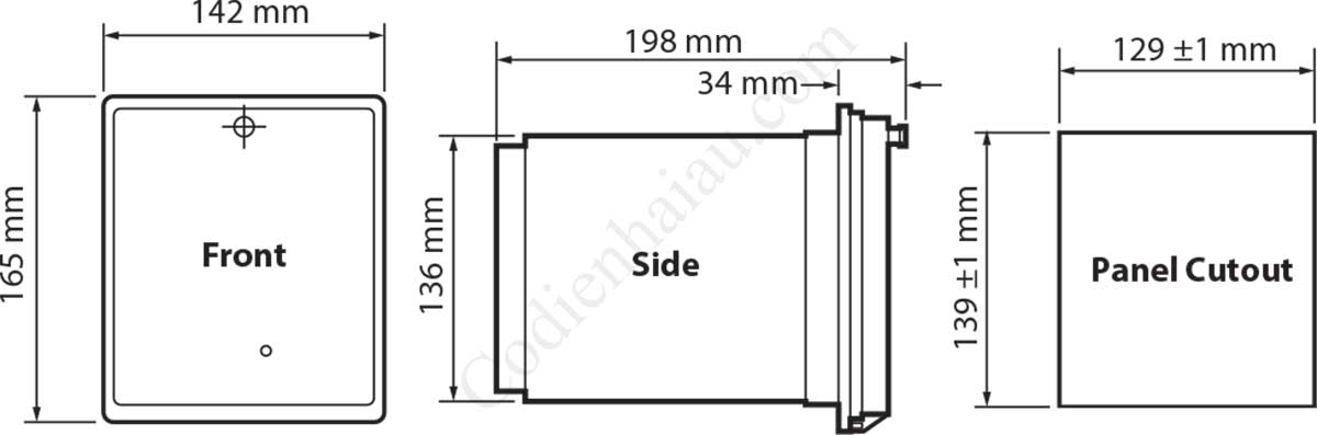 Kích thước lắp tủ Rơ le bảo vệ quá dòng và chạm đất Mikro MK2200 Series