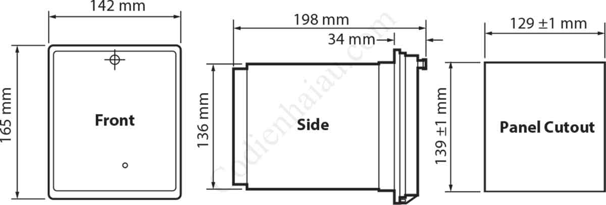 Kích thước lắp tủ Rơ le bảo vệ quá dòng và chạm đất Mikro MK3000L