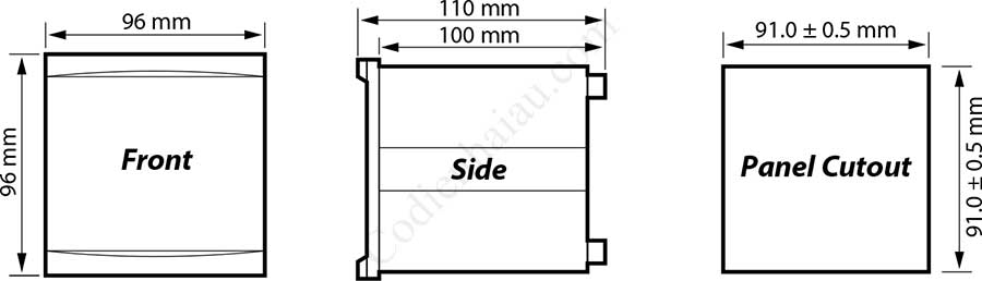 Kích thước lắp tủ Rơ le bảo vệ quá dòng và chạm đất Mikro NX1000A