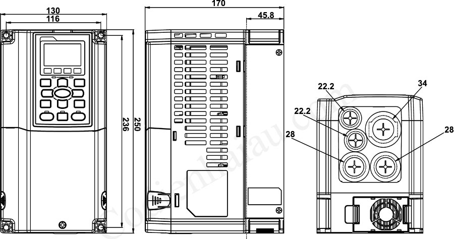 Kích thước lắp đặt biến tần Delta