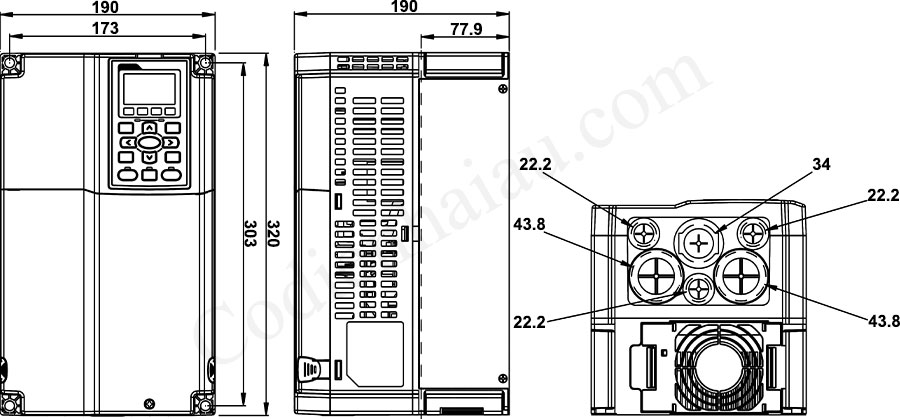 Kích thước lắp đặt biến tần Delta