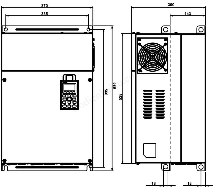 Kích thước lắp đặt biến tần Delta