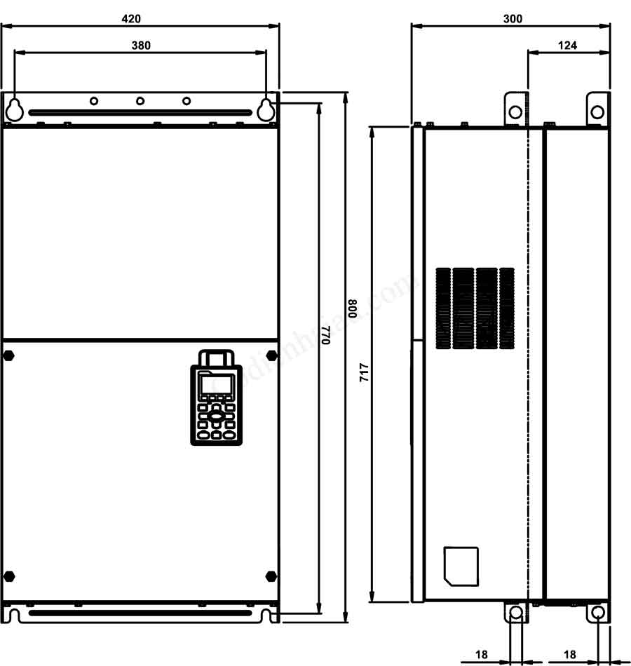 Kích thước lắp đặt biến tần Delta