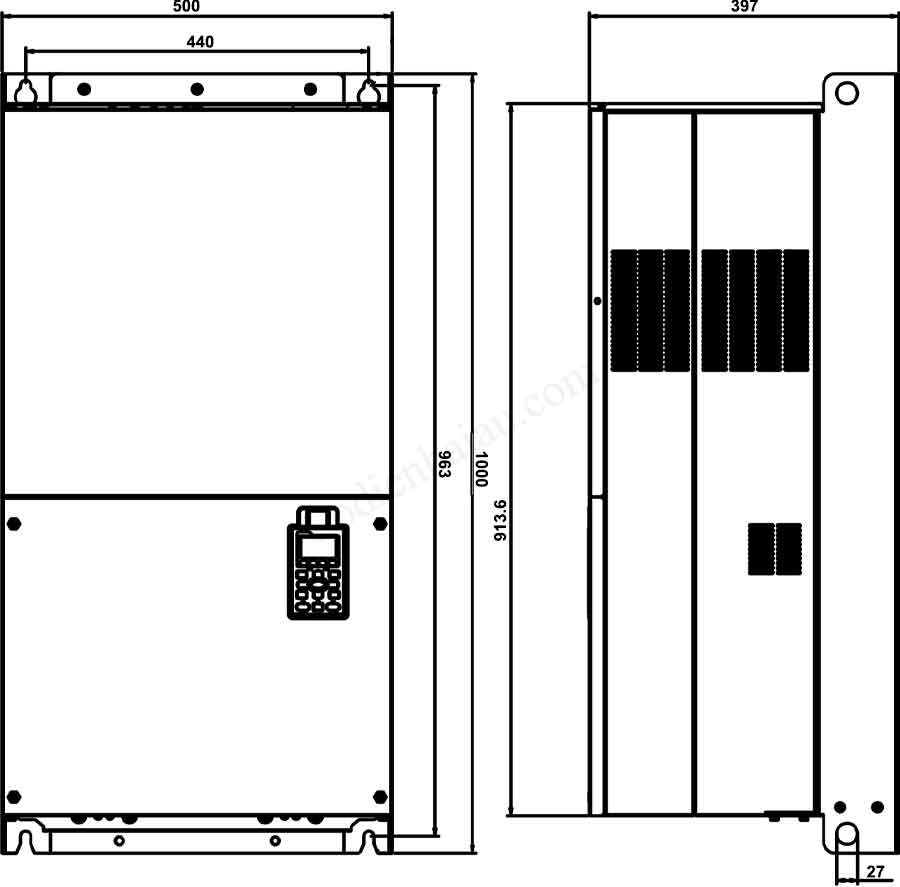 Kích thước lắp đặt biến tần Delta