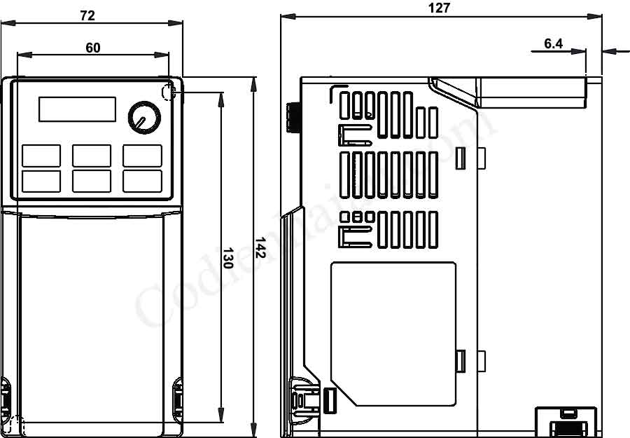 Kích thước lắp đặt biến tần Delta