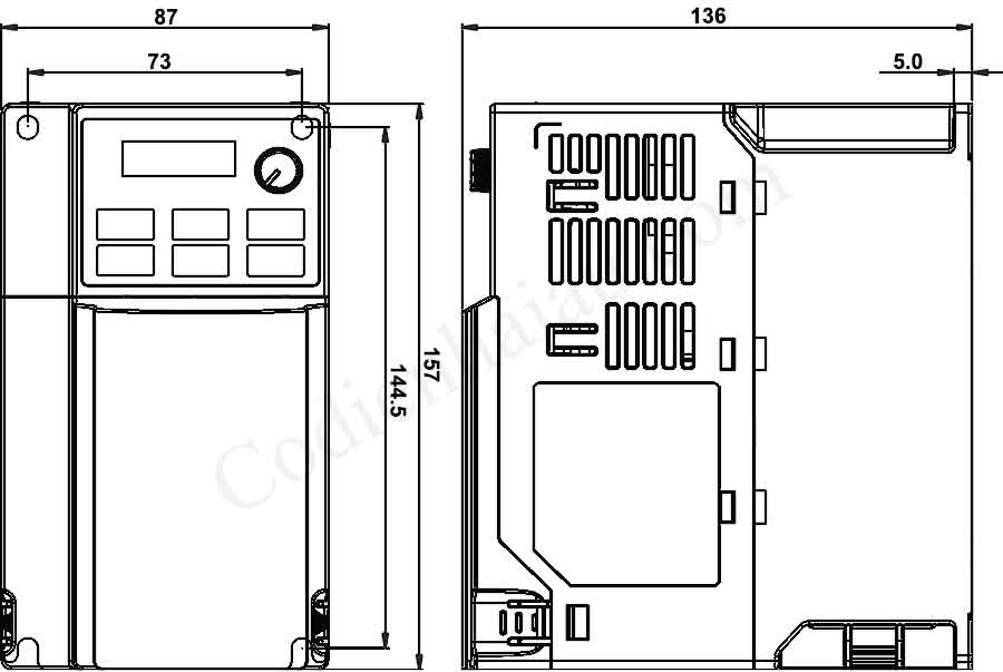 Kích thước lắp đặt biến tần Delta