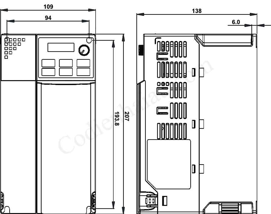 Kích thước lắp đặt biến tần Delta