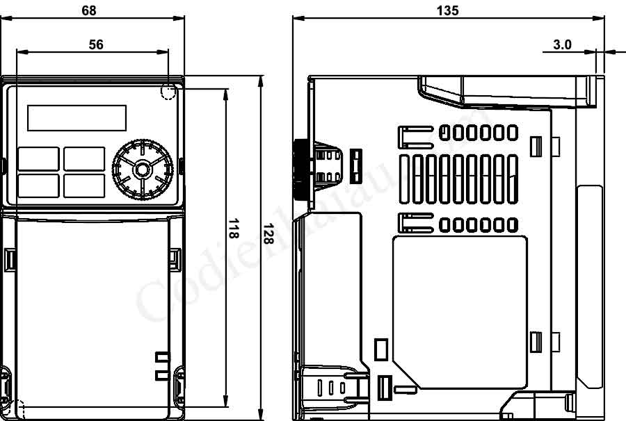 Kích thước lắp đặt biến tần Delta