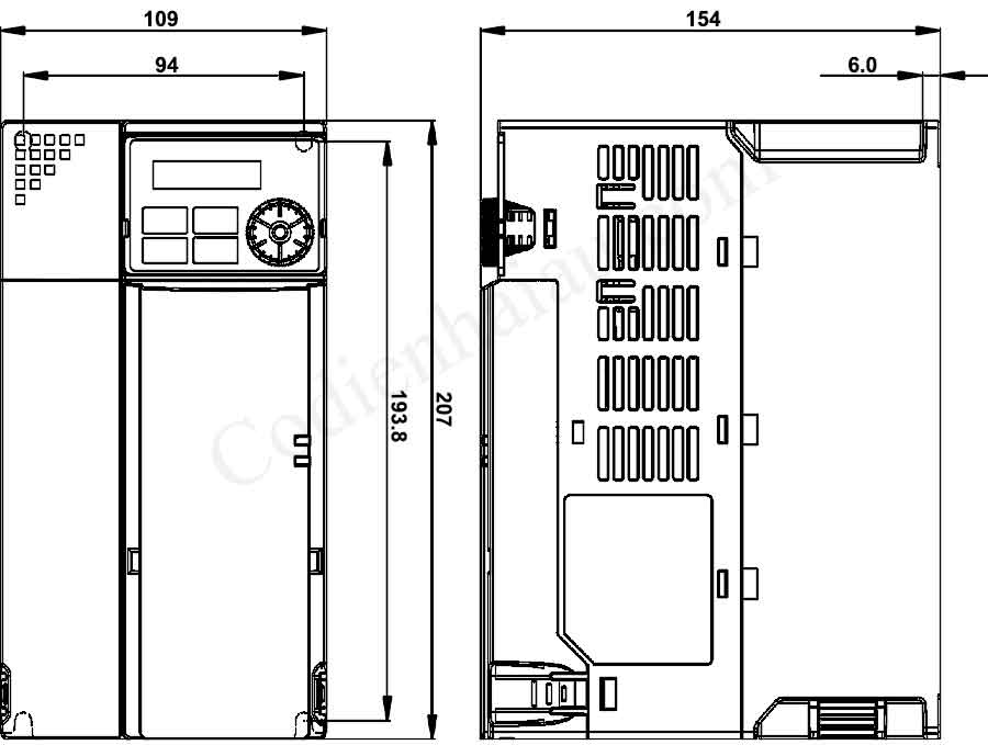 Kích thước lắp đặt biến tần Delta