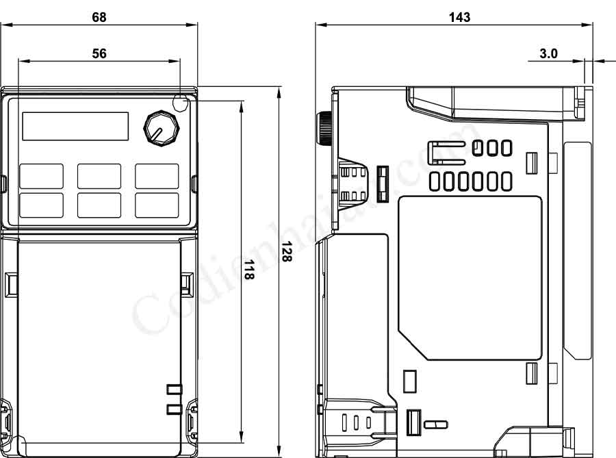 Kích thước lắp đặt biến tần Delta