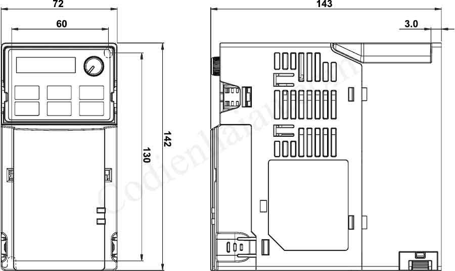 Kích thước lắp đặt biến tần Delta