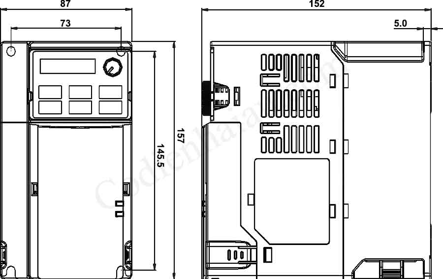 Kích thước lắp đặt biến tần Delta