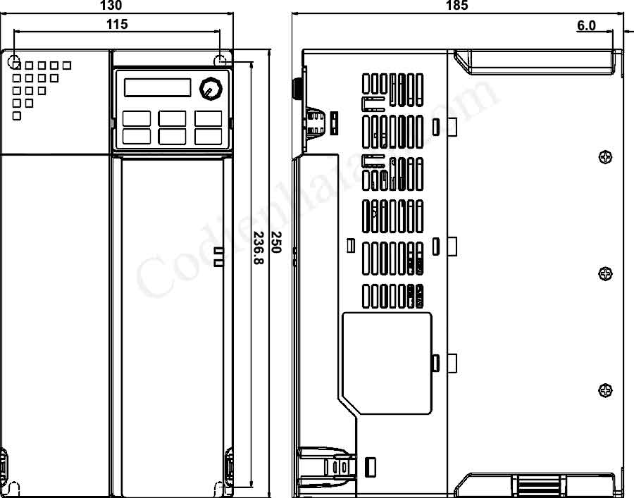 Kích thước lắp đặt biến tần Delta