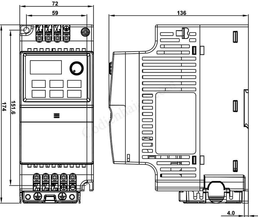 Kích thước lắp đặt biến tần Delta