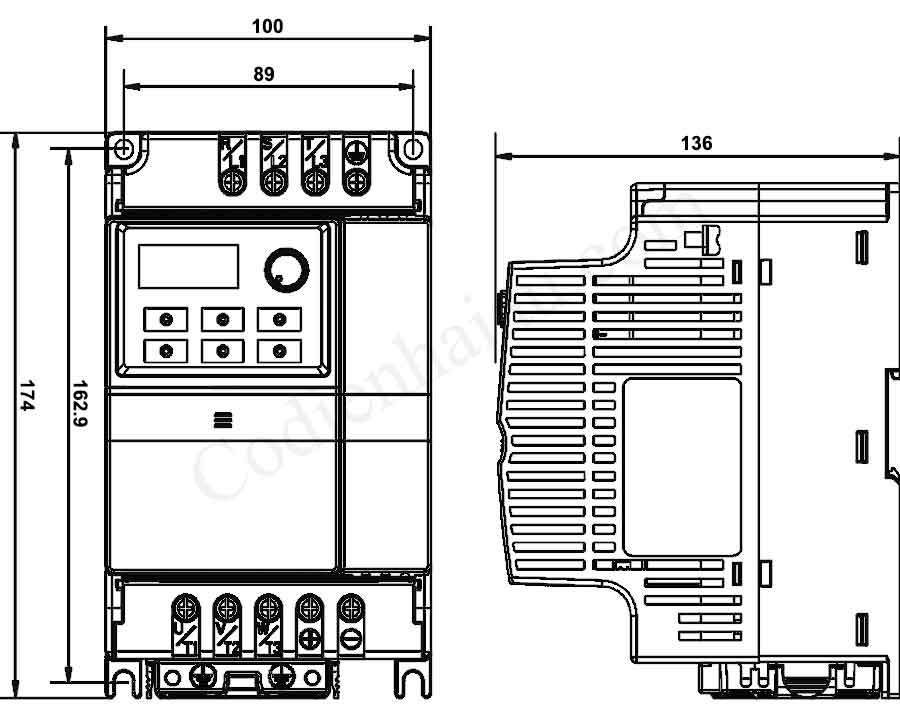 Kích thước lắp đặt biến tần Delta