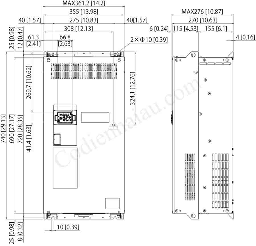 Kích thước biến tần Fuji