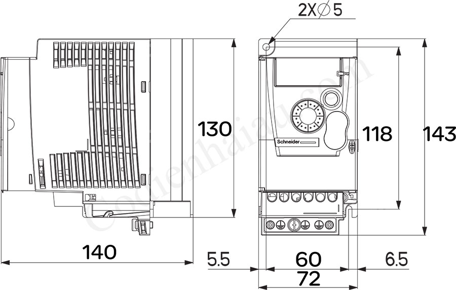 Kích thước lắp đặt biến tần Schneider
